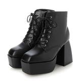 ブラック・PU | Mafmof(マフモフ)ストーム入り厚底ビックヒールレースアップショートブーツ | Mafmof