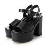 ブラック・PU | Mafmof(マフモフ)13cmヒール厚底ユニットソールストラップサンダル | Mafmof