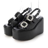 ブラック・PU | Mafmof(マフモフ)11cmヒール厚底プラットフォームビジューサンダル | Mafmof