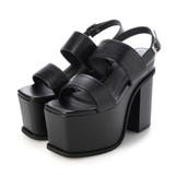 ブラック・PU | Mafmof13cmヒールスクエアバルキーヒールダブルベルトサンダル | Mafmof