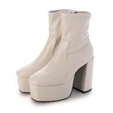 ホワイト・PU | Mafmof(マフモフ)12cmチャンキーヒールストレッチショートブーツ | Mafmof