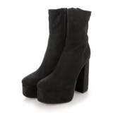 ブラック・スエード | Mafmof(マフモフ)13cmチャンキーヒールストレッチショートブーツ | Mafmof