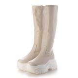 ホワイト・PU | Mafmof(マフモフ)10cmメガ厚底クラッシュソールストレッチロングブーツ | Mafmof