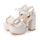 ホワイト・PU | Mafmof(マフモフ)11cmチャンキーヒールパールバックル厚底サンダル | Mafmof