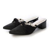 ブラック・ラメ | Realta(レアルタ)4.5cmヒールパール×シフォンリボンミュールサンダル | Mafmof