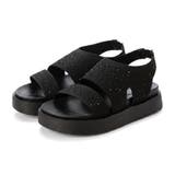 ブラック | Realta(レアルタ)4cm厚底フットベッドソールキラキラニットサンダル | Mafmof