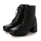 ブラック・PU | Realta(レアルタ)6.5cmヒールレースアップショートブーツ | Mafmof