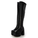 ブラック・PU | Mafmof(マフモフ)11 5cmバルキーヒール厚底プラットフォームストレッチ… | Mafmof