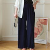 ネイビー(ポケットあり) | 接触冷感で夏も快適にサラッと穿ける。上品美脚ストレートプリーツパンツ | maison de LATIR