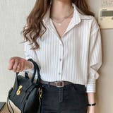ホワイト | 「上品ストライプデザイン&ゴールドボタンがオシャレなレディースシャツ」オフィス | maison de LATIR