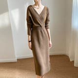 ボディラインにキレイにフィットするカシュクールニットワンピース ウェストシェイプ | maison de LATIR | 詳細画像8