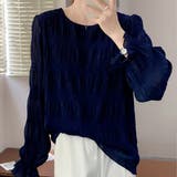 ネイビー | シフォン素材が女性らしいシャーリングブラウス 長袖 夏 | maison de LATIR