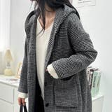 ブラック | 千鳥格子柄大人めフードコート ミドル丈コート フードコート | maison de LATIR