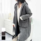 千鳥格子柄大人めフードコート ミドル丈コート フードコート | maison de LATIR | 詳細画像1