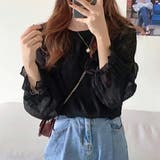 ブラック | シフォン素材が女性らしいシャーリングブラウス 長袖 夏 | maison de LATIR