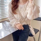 ホワイト | シフォン素材が女性らしいシャーリングブラウス 長袖 夏 | maison de LATIR
