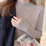 カーキ | もっちり肌触り着回し力抜群なボトルネックニットトップス 冬 無地 | maison de LATIR