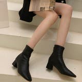 ブラック | スクエアトゥフェイクレザーショートブーツ オフィスカジュアル 大人 | maison de LATIR