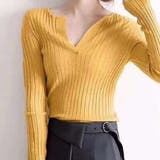 イエロー | vネック ニット ニット | maison de LATIR