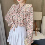 ピンク | レトロな花柄が可愛いボウタイブラウス フリル リボン | maison de LATIR
