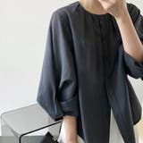 ブラック | ランタンスリーブが可愛いコットンシャツ Uネック アシンメトリー | maison de LATIR
