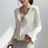 ホワイト | 女性らしさを引き立てるペプラムVネックニットカーディガン ショートカーディガン | maison de LATIR