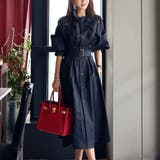 ブラック | エレガントなトレンチコート風ワンピース トレンチコート ドレス | maison de LATIR