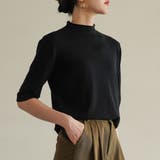ブラック | プチハイネックで大人サマーニット 5分袖 シンプル | maison de LATIR
