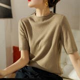 モカ | プチハイネックで大人サマーニット 5分袖 シンプル | maison de LATIR