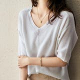 ホワイト(Vネック) | プチハイネックで大人サマーニット 5分袖 シンプル | maison de LATIR