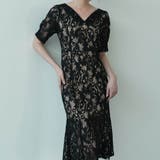 ブラック | マーメイド型が上品な総レースハイウエストワンピース レース Vネック | maison de LATIR