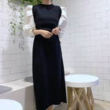 ブラック | 上品なランタンスリーブのニットワンピ フェイクレイヤード ブラウス | maison de LATIR