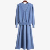 ブルー | 上品さのあるニットワンピース×Vネックカーディガンセットアップ 夏 夏 | maison de LATIR