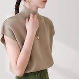 グレージュ | シンプルなデザインが上品なフレンチスリーブハイネックニットトップス モックネック | maison de LATIR