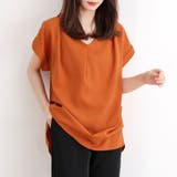 オレンジ | プリーツデザインが上品な半袖トップス ゆったり きれいめ | maison de LATIR
