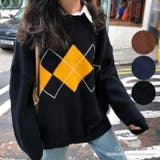 アーガイル柄が可愛いカジュアルニット オーバーサイズ ゆったりめ | maison de LATIR | 詳細画像1