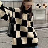 オーバーサイズが可愛い幾何学デザインセーター ランタンスリーブ ラウンドネック | maison de LATIR | 詳細画像1