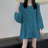 ブルー | ゆったりシルエットが可愛いVネックローゲージビッグニット ニットプルオーバー 冬 | maison de LATIR