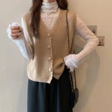 ナチュラルで優しい印象が素敵なくるみボタン付きVネックニットベスト カジュアル … | maison de LATIR | 詳細画像6 