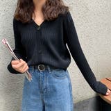 ブラック | シンプル細見えvネックリブニットトップス レディース カーディガン | maison de LATIR