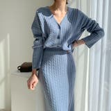 ブルー | ケーブル編みでこなれ感UP!ショートカーディガン&ニットスカートセットアップ | maison de LATIR