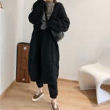 ブラック | ざっくり感が存在感を演出するケーブルニットロングカーディガン 大人 カジュアル | maison de LATIR