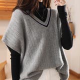 グレー | 旬なレイヤードコーデが完成するVネック半袖ニットベスト 冬 重ね着 | maison de LATIR