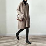 カーキ | 深めのVネックデザインが大人っぽいニットチュニック 夏 夏 | maison de LATIR