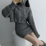 グレー | レディなシルエットを楽しむケーブルニット&リブ編みスカートセットアップ ニットプ… | maison de LATIR