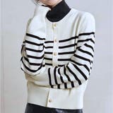 ホワイト | スタイリングに合わせやすい上品なカーディガン トップス ボーダー | maison de LATIR