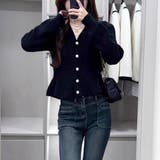 ラメ入り上品で大人かわいい長袖クロップドペプラムカーディガン パール ショート | maison de LATIR | 詳細画像2 