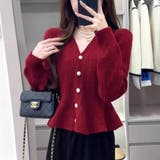 レッド | ラメ入り上品で大人かわいい長袖クロップドペプラムカーディガン パール ショート | maison de LATIR