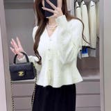 ホワイト | ラメ入り上品で大人かわいい長袖クロップドペプラムカーディガン パール ショート | maison de LATIR