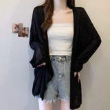 ブラック | 羽織るだけで、春の抜け感を演出するシアーカーディガン レイヤード ボリューム | maison de LATIR